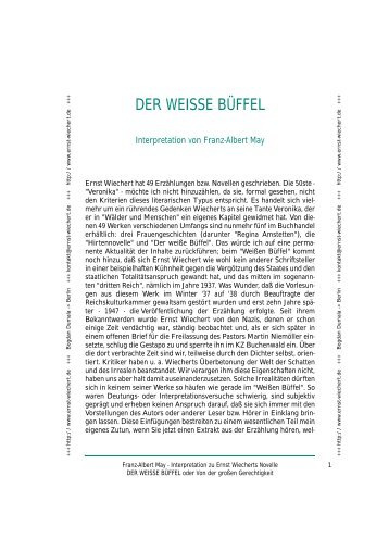 Interpretation zu Ernst Wiecherts Novelle DER WEISSE BÜFFEL ...