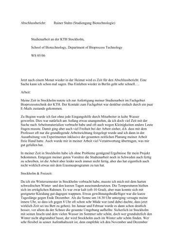 Abschlussbericht: Rainer Stahn (Studiengang Biotechnologie ...