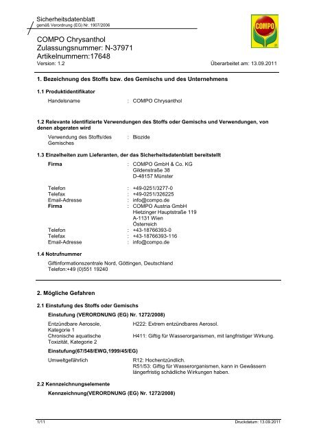 COMPO Chrysanthol Zulassungsnummer: N-37971 Artikelnummern ...