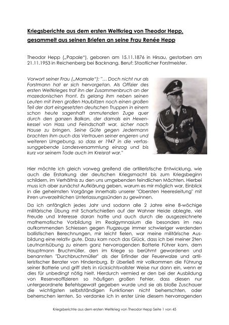 Kiegsberichte Theodor Hepp - Europeana 1914-1918