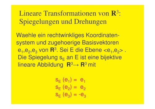 Lineare Transformationen von R3: Spiegelungen und Drehungen