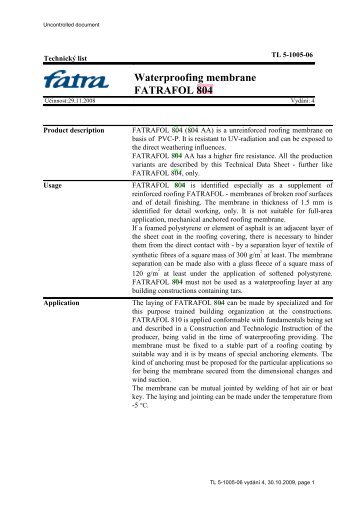 Waterproofing membrane FATRAFOL 804