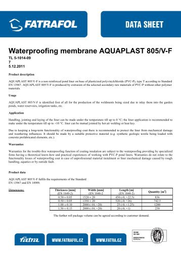Waterproofing membrane AQUAPLAST 805/V-F - Fatrafol