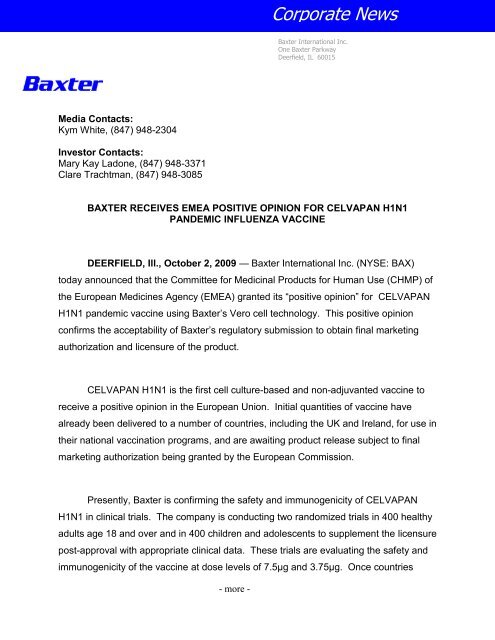 Press Release Template - Baxter