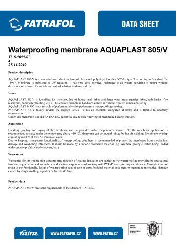 Waterproofing membrane AQUAPLAST 805/V - Fatrafol