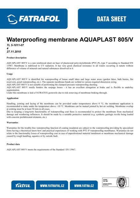 Waterproofing membrane AQUAPLAST 805/V - Fatrafol