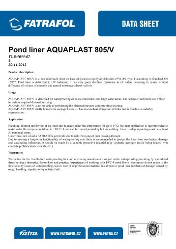 Pond liner AQUAPLAST 805/V - Fatrafol