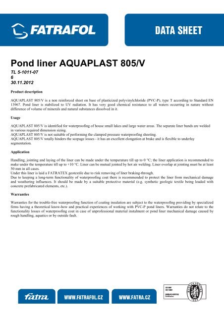 Pond liner AQUAPLAST 805/V - Fatrafol