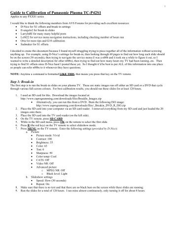 Guide to Calibration of Panasonic Plasma TC-P42S1 - FatWallet