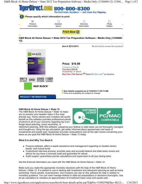 Price: $19.99 Page 1 of 2 H&R Block At Home Deluxe + ... - FatWallet