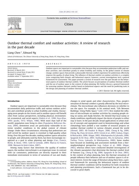 Outdoor thermal comfort and outdoor activities: A review of research ...