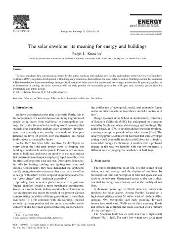 The solar envelope: its meaning for energy and buildings