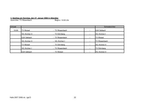 Spielpläne Verbandsligen, 27.10.2007 bis 27.01.2008 - VfL Kirchen