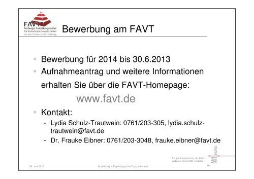 Ausbildung in Psychologischer Psychotherapie - FAVT