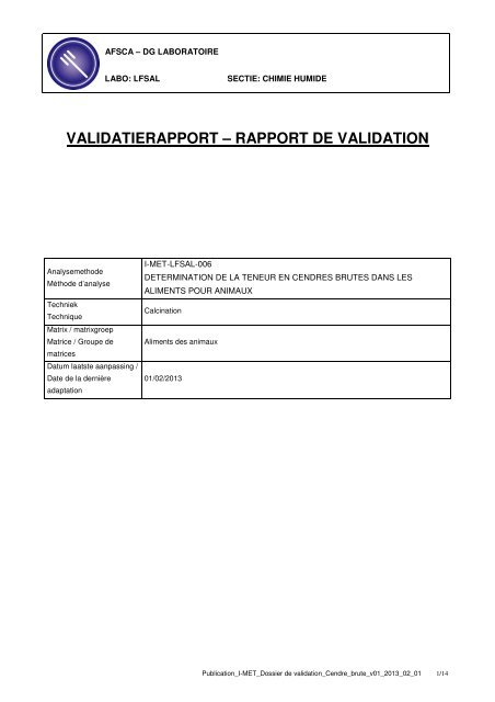 VALIDATIERAPPORT – RAPPORT DE VALIDATION