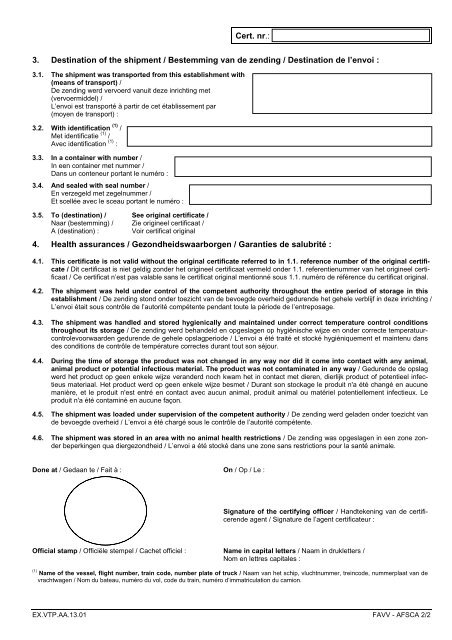 NON MANIPULATION CERTIFICATE Certif nr Favv NON MANIPULATION CERTIFICATE Certif nr Favv
