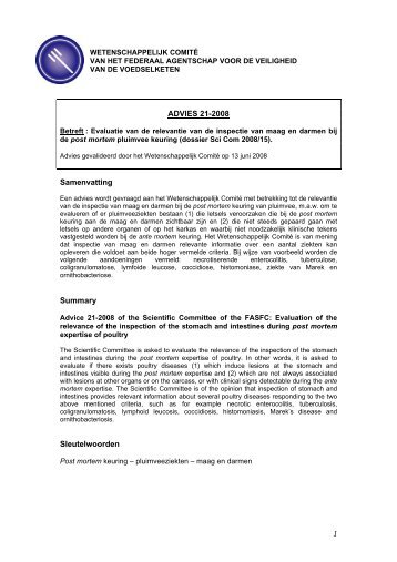 Advies 21-2008 van het Wetenschappelijk comité van het FAVV