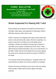 FAWU Bulletin, 13 March 2009 - Food and Allied Workers Union