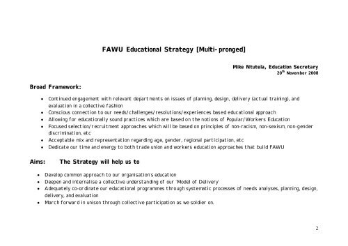 Education Strategy - Food and Allied Workers Union