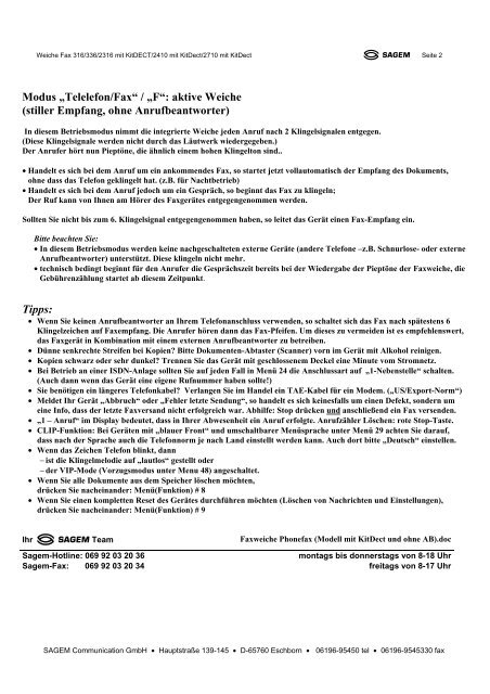 Faxweiche Phonefax (Modell mit DECT-Kit und ... - Fax-Anleitung.de