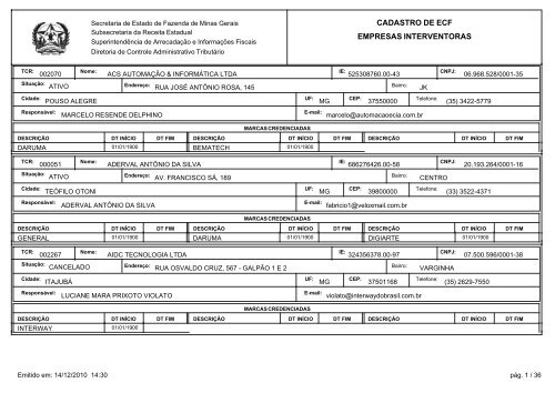 cadastro de ecf empresas interventoras - Secretaria de Estado de ...