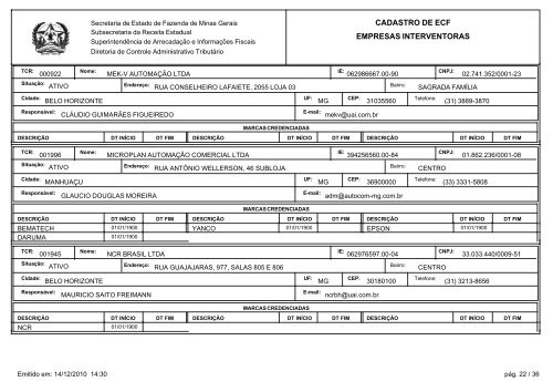 cadastro de ecf empresas interventoras - Secretaria de Estado de ...