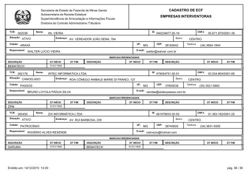 cadastro de ecf empresas interventoras - Secretaria de Estado de ...