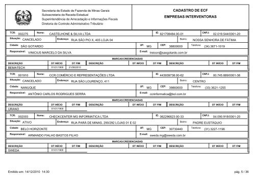 cadastro de ecf empresas interventoras - Secretaria de Estado de ...