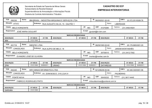 cadastro de ecf empresas interventoras - Secretaria de Estado de ...