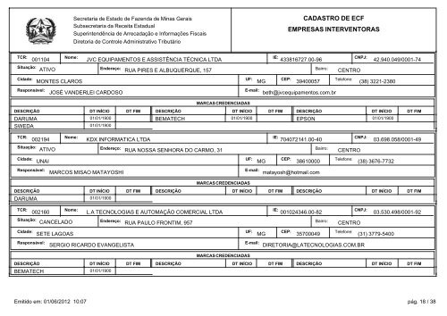 cadastro de ecf empresas interventoras - Secretaria de Estado de ...