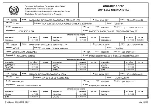 cadastro de ecf empresas interventoras - Secretaria de Estado de ...