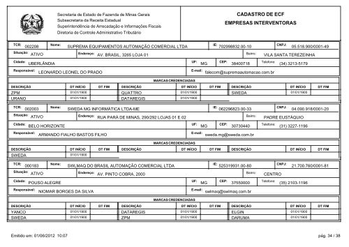 cadastro de ecf empresas interventoras - Secretaria de Estado de ...