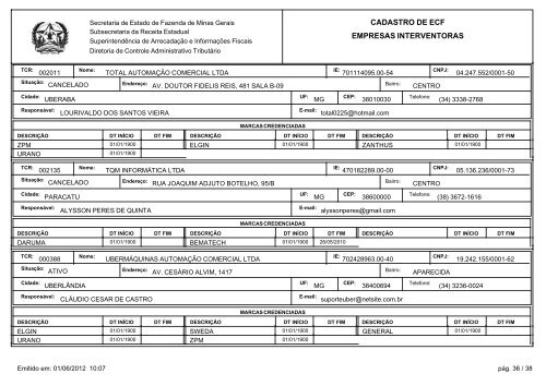 cadastro de ecf empresas interventoras - Secretaria de Estado de ...