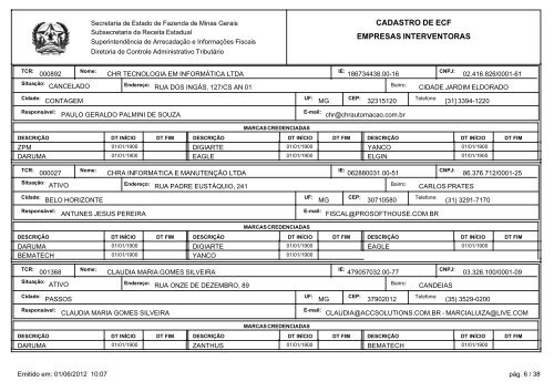 cadastro de ecf empresas interventoras - Secretaria de Estado de ...