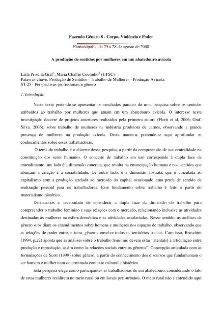 Fazendo Gênero 8 - Corpo, Violência e Poder Florianópolis, de 25 a ...