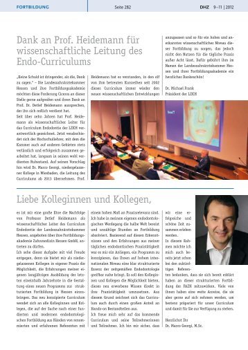 Dank an Prof. Heidemann für wissenschaftliche Leitung des Endo ...