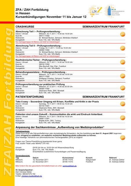 ZFA / ZAH Fortbildung in Hessen - Fortbildungsakademie ...