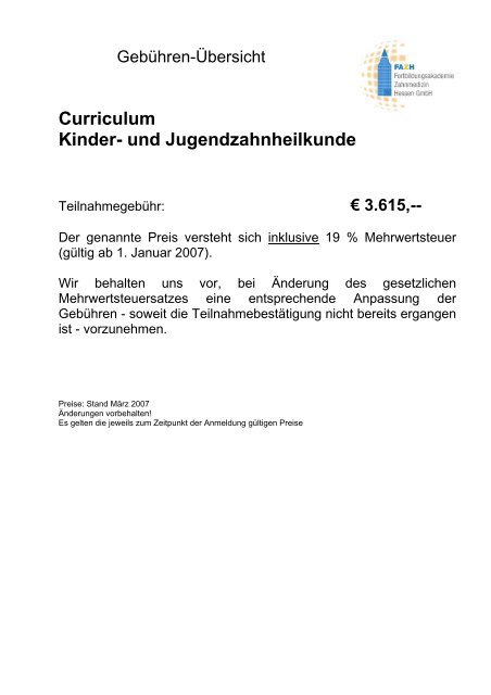 Curriculum Kinderzahnheilkunde - Fortbildungsakademie ...