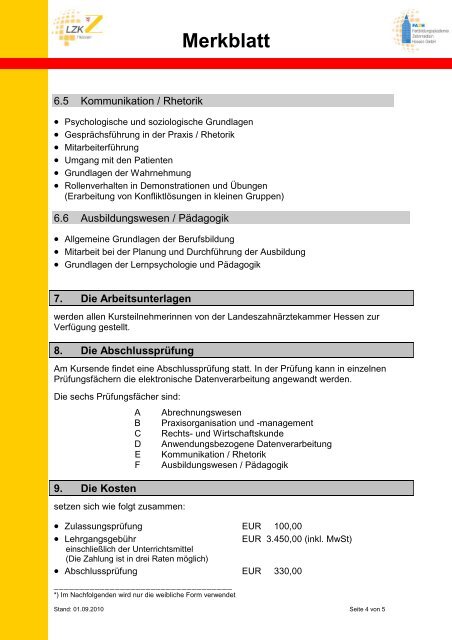 Merkblatt - Fortbildungsakademie Zahnmedizin Hessen GmbH