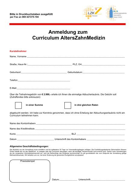 Curriculum AltersZahnMedizin - Fortbildungsakademie Zahnmedizin ...