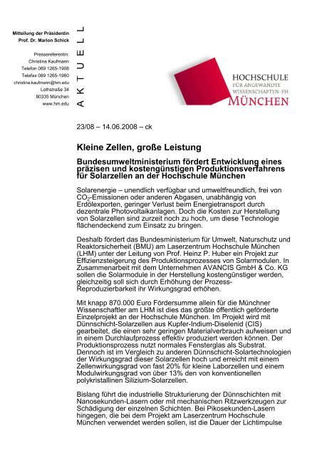 A K T U E L L - Hochschule München
