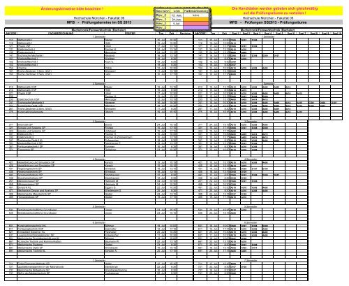 Prüfungsplan - Fakultät 06 - Hochschule München