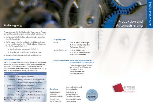 Produktion und Automatisierung - Fakultät 06 - Hochschule München