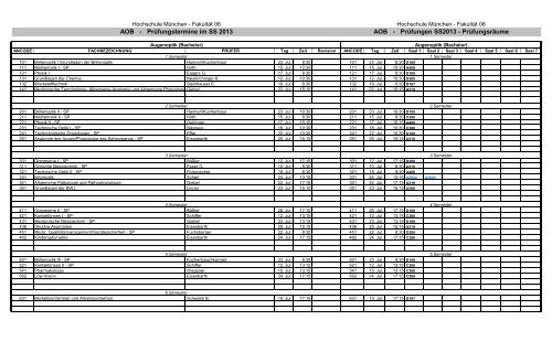 Prüfungsplan - Fakultät 06 - Hochschule München