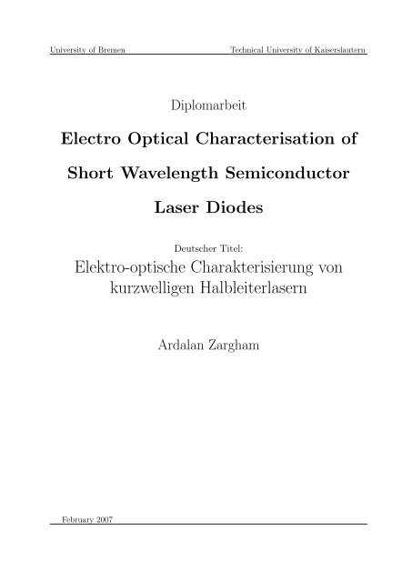 Electro Optical Characterisation of Short Wavelength Semiconductor ...