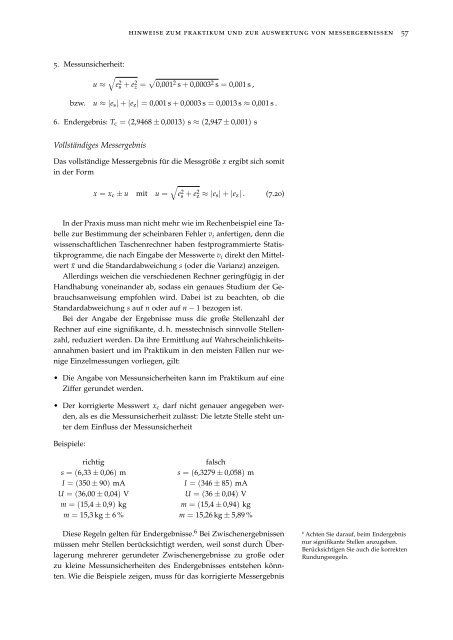 Hinweise zum Praktikum und zur Auswertung von Messergebnissen