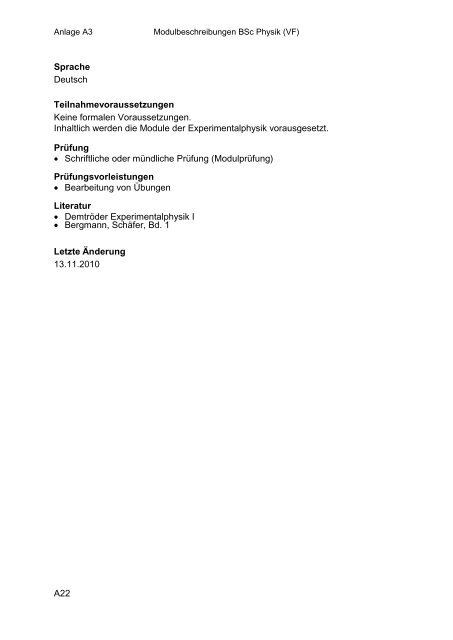 Anlage A3: Modulbeschreibungen BSc Physik VF - Fachbereich ...