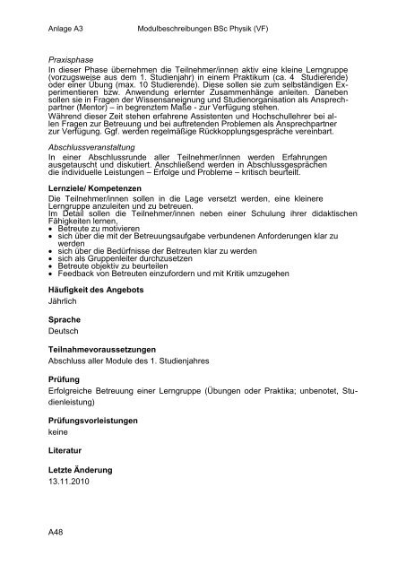 Anlage A3: Modulbeschreibungen BSc Physik VF - Fachbereich ...