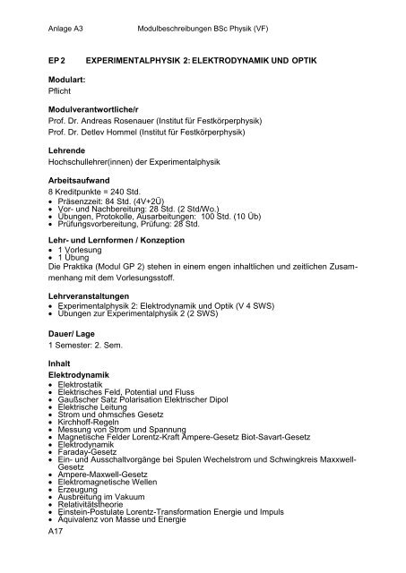 Anlage A3: Modulbeschreibungen BSc Physik VF - Fachbereich ...