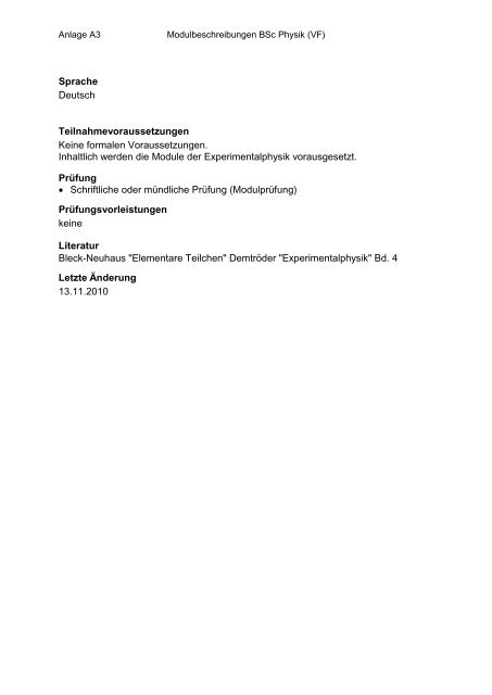 Anlage A3: Modulbeschreibungen BSc Physik VF - Fachbereich ...